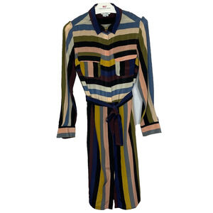 Women's 2 Boden 100% Silk Button Front Long Sleeve Shirt Dress